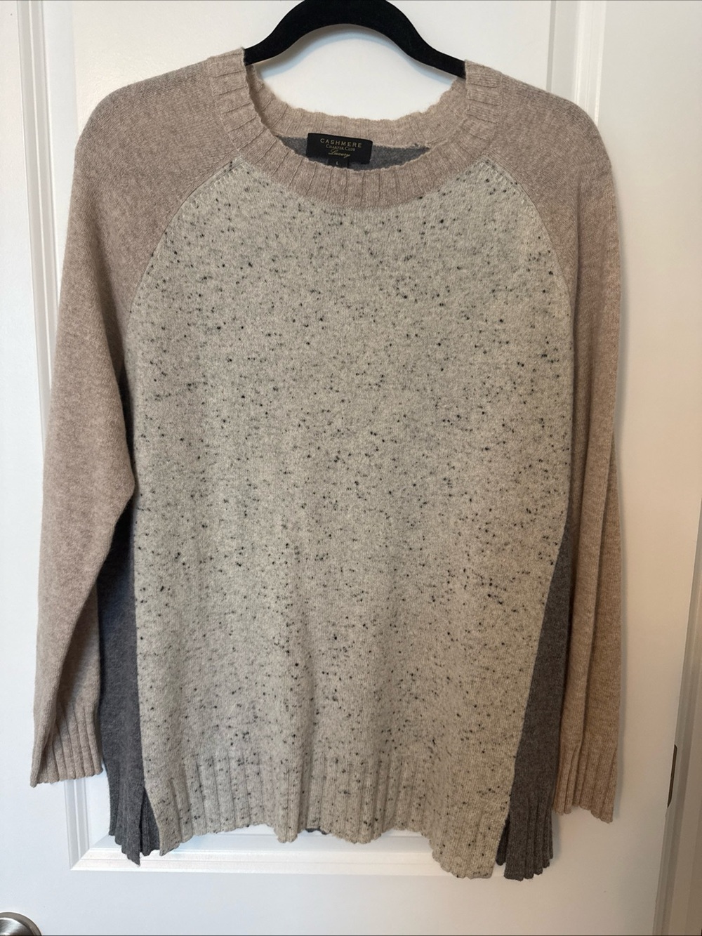 Charter Club Luxury 100% Cashmere Crewneck Tunic Sweater Gray And Beige Size